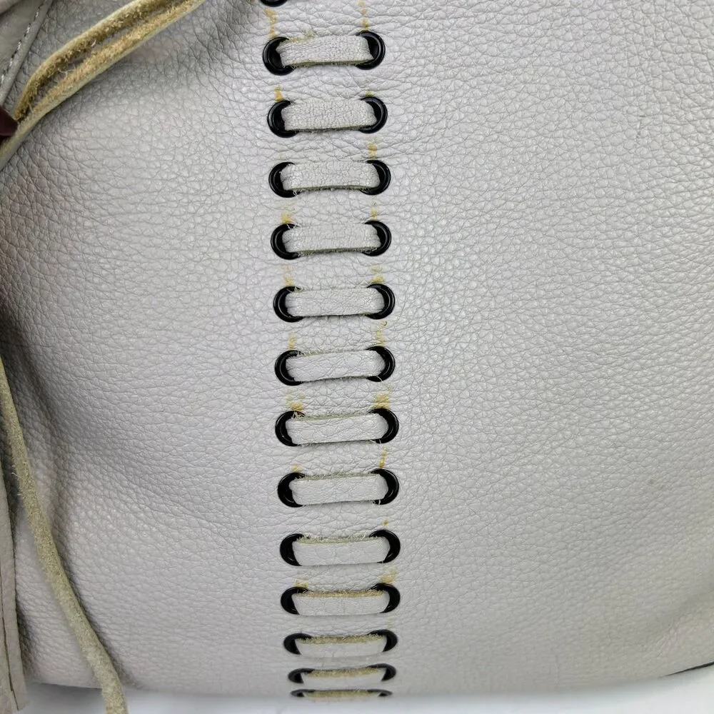 Rebecca Minkoff Moto Backpack Whipstitch Tassel Bag Putty Beige Leather Purse